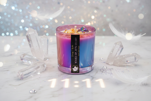 11:11 Crystal Candle in mystical synchronistic setting