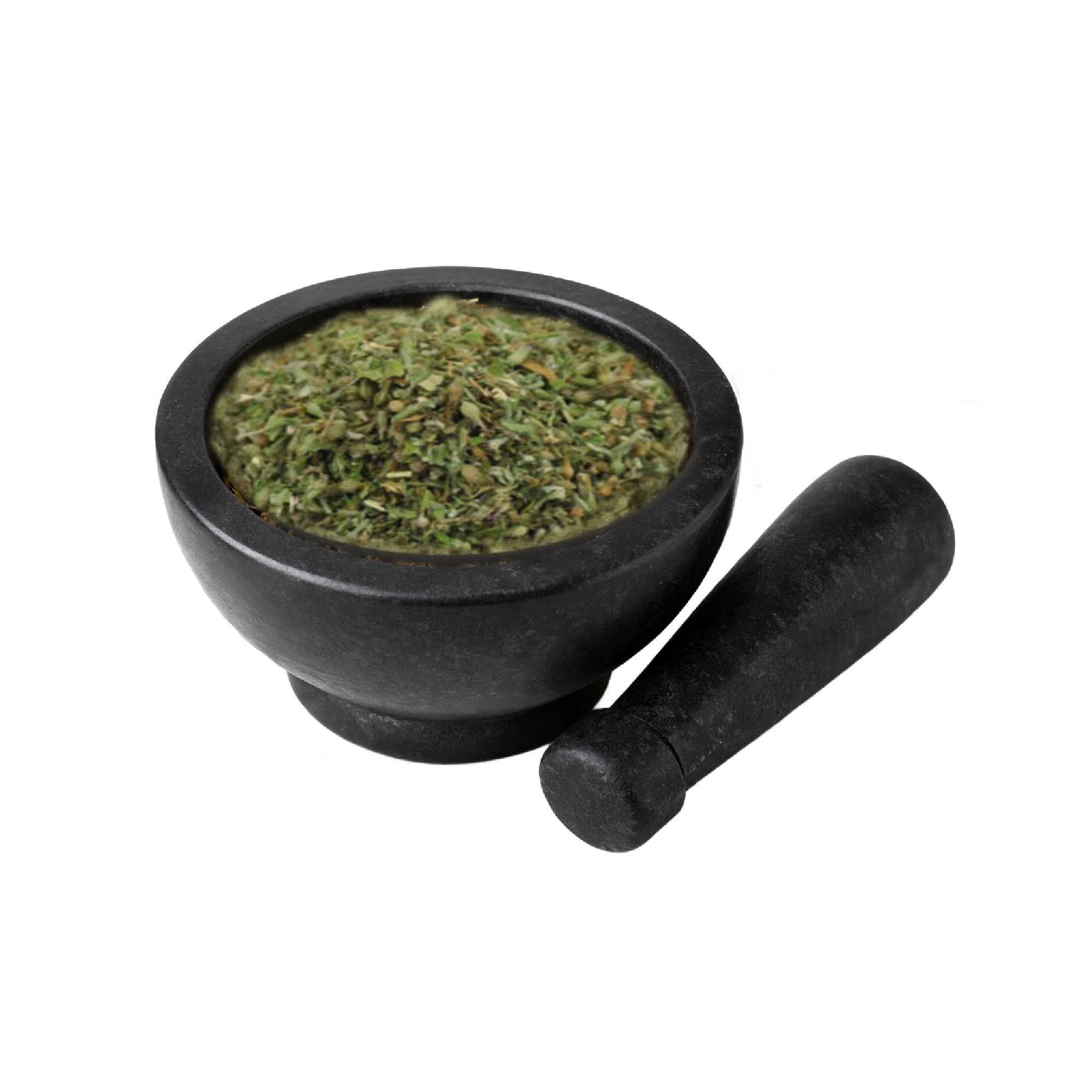 Dried catnip in black bowl