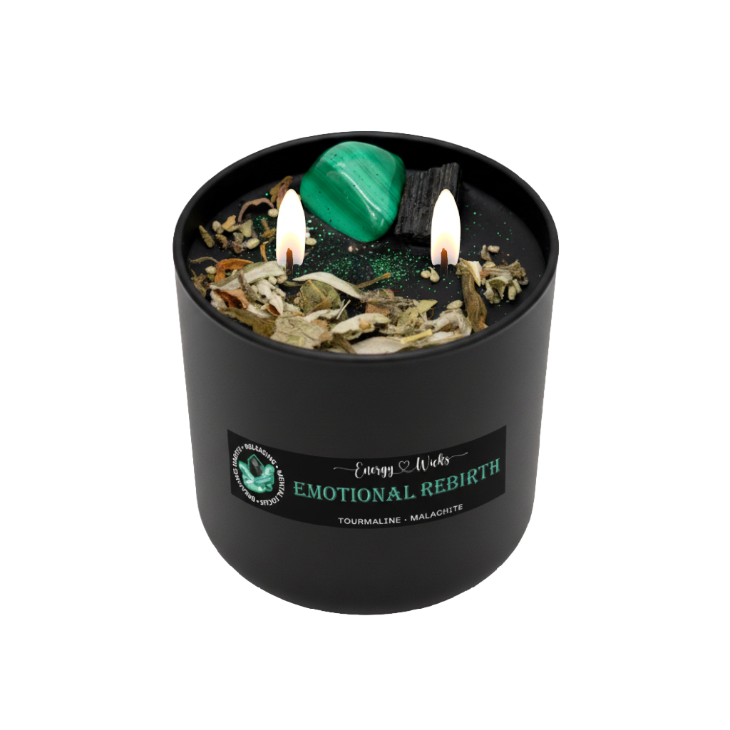 Black Tourmaline and Malachite crystal candle