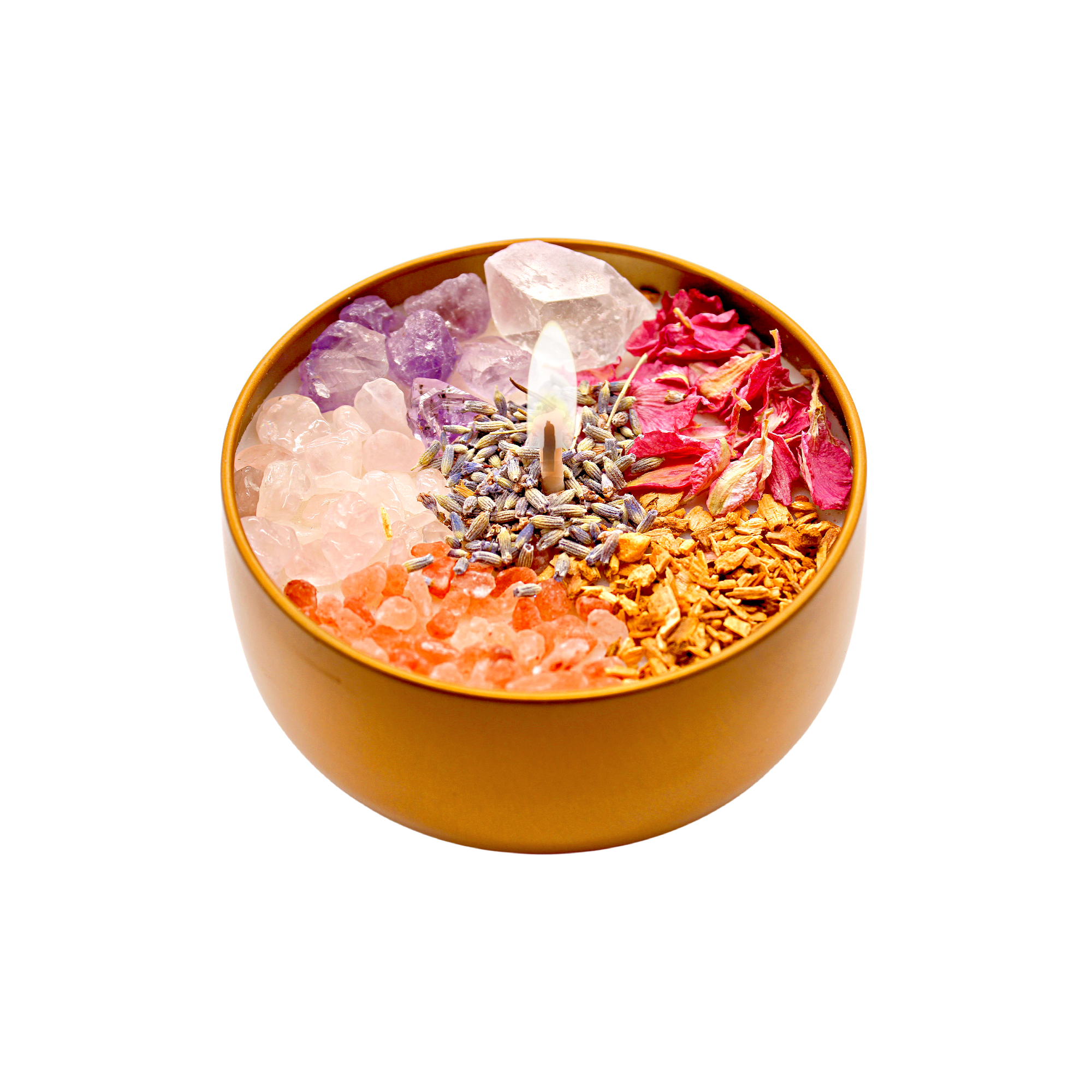 Ultimate healer tin candle with crystals, flowers and herbs