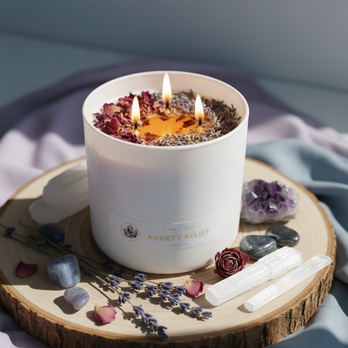Anxiety Relief Crystal Candle Lifestyle Photo