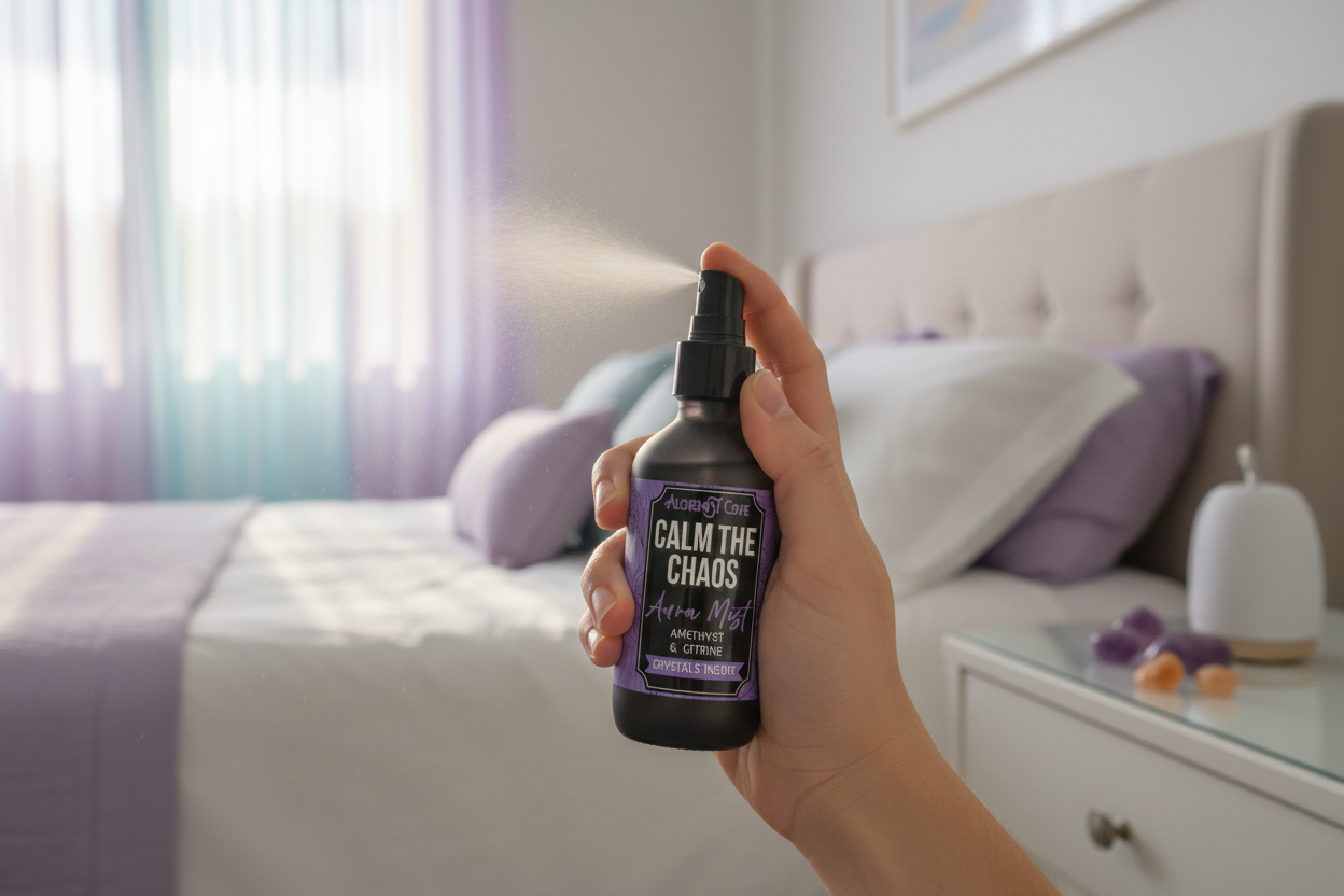 Calm The Chaos actively spraying in serene bedroom