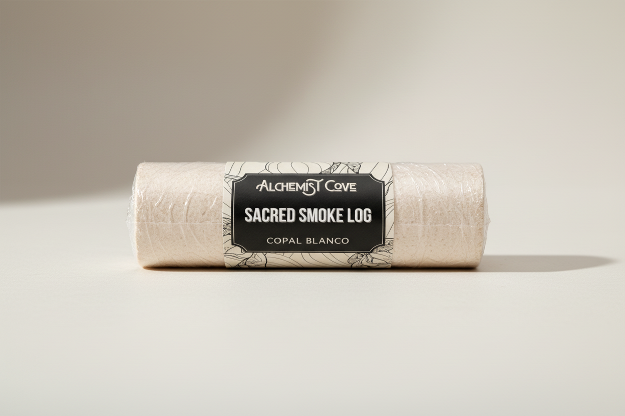 Copal Blanco Smoke Log shrink-wrapped with kraft label