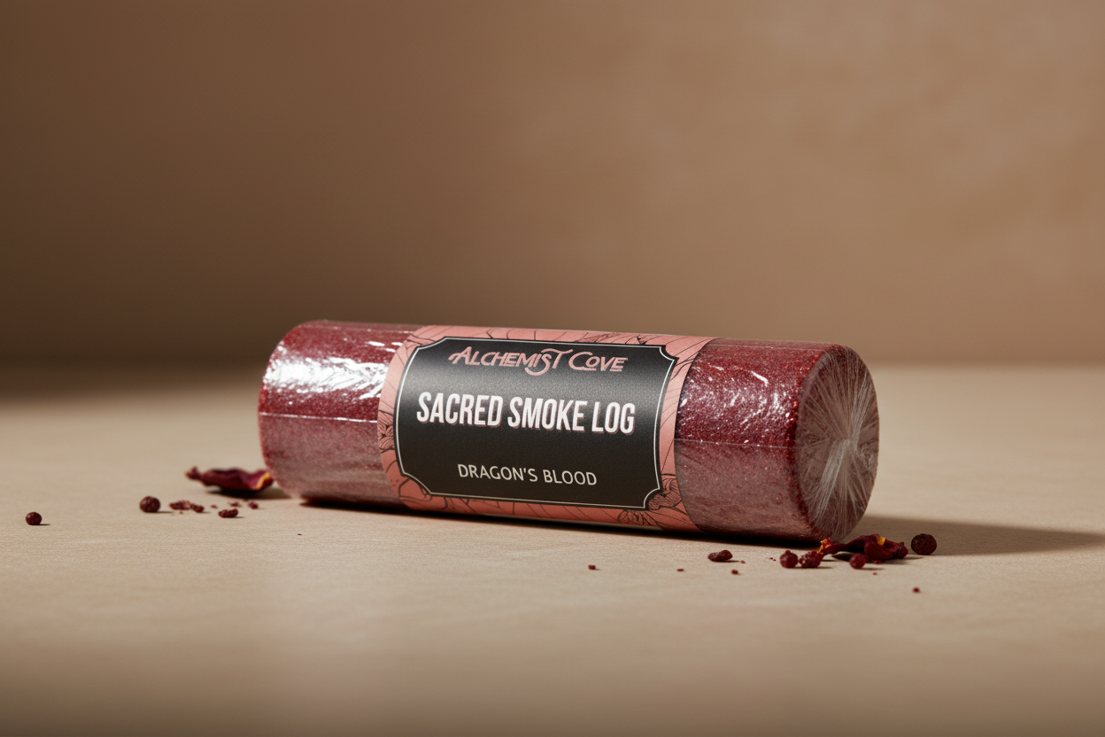 Dragons Blood Smoke Log shrink-wrapped with label
