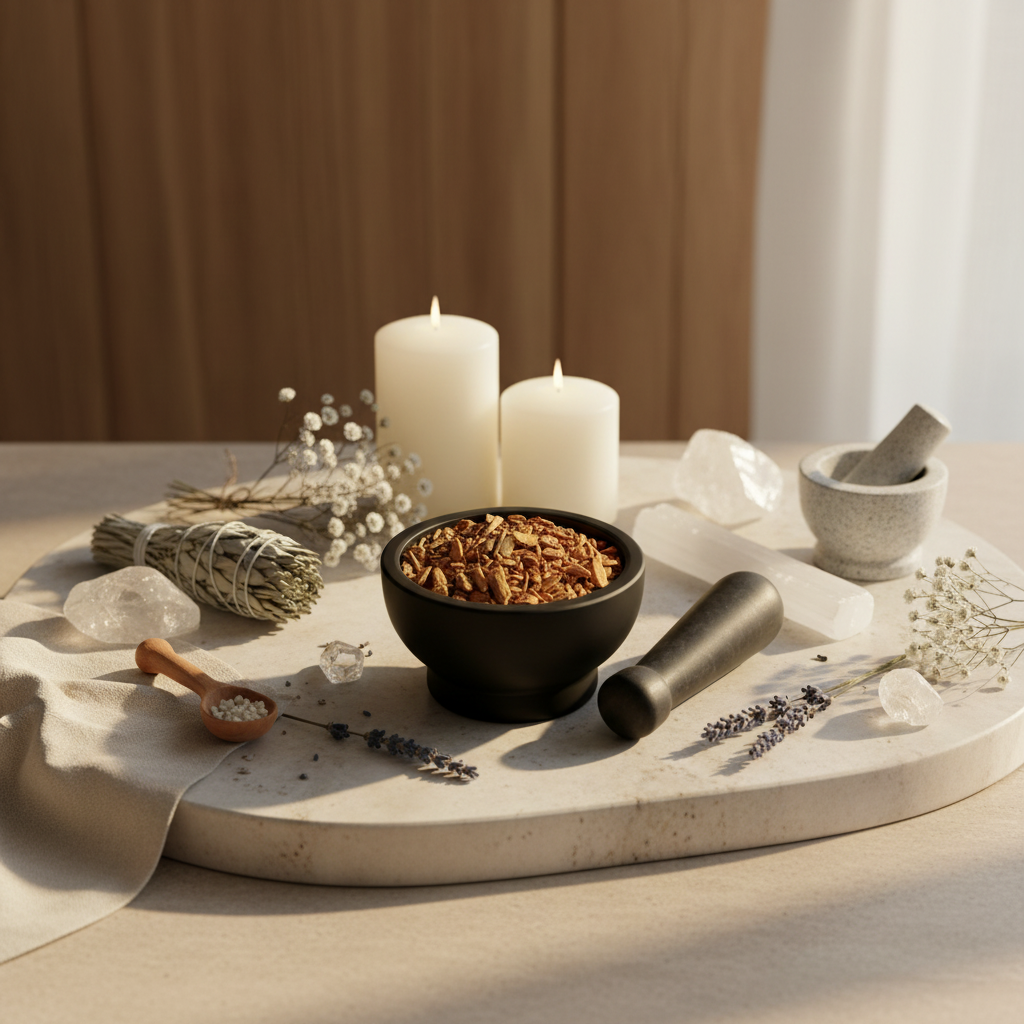 Palo Santo Chips in Black Bowl