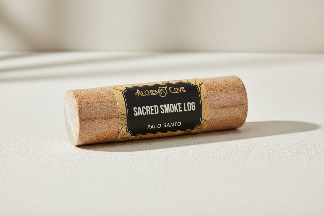 Palo Santo shrink-wrapped with kraft label, neutral background