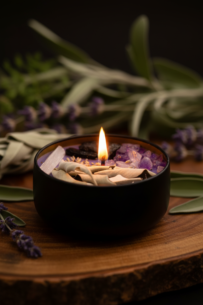 Sacred Smudge Crystal Candle