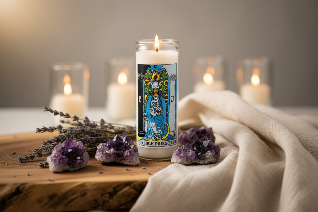 The High Priestess Tarot Card Candle Lifestyle Photo