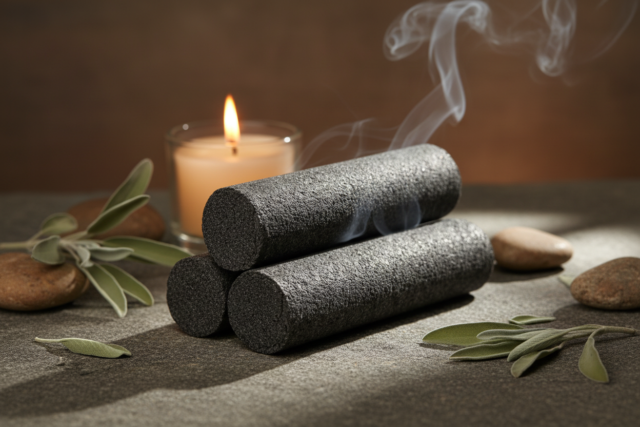 Volcanic Ash & Sage Smoke Logs in serene setting